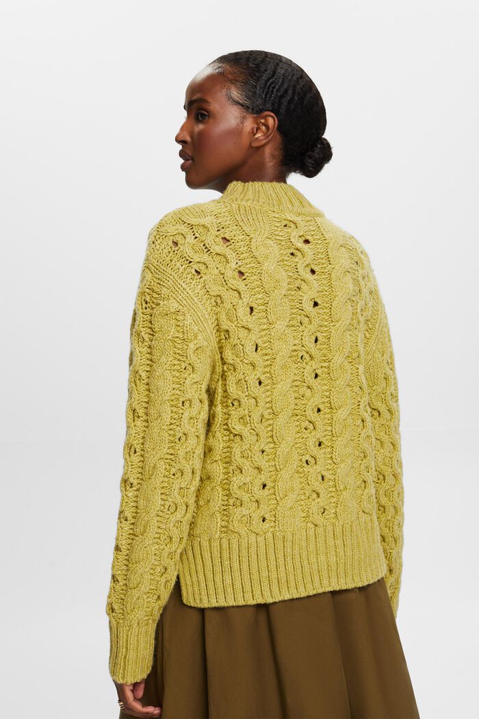 Sweter z mieszanki z wełną z warkoczowym wzorem, PISTACHIO GREEN, detail image number 3