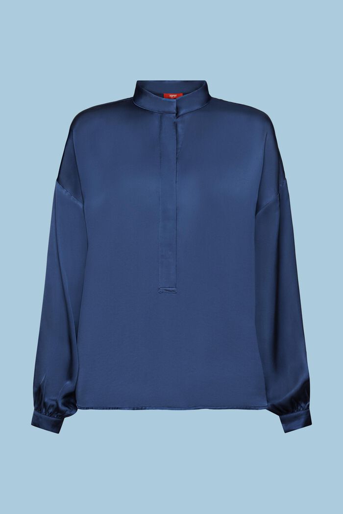 Bluzka zapinana na guziki z satynowym przodem, GREY BLUE, detail image number 6
