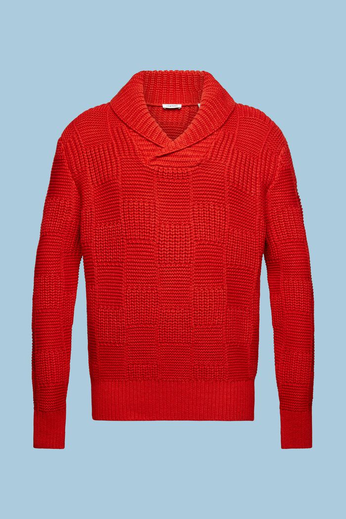 Sweter z kołnierzem szalowym z grubej dzianiny, DARK RED, detail image number 6