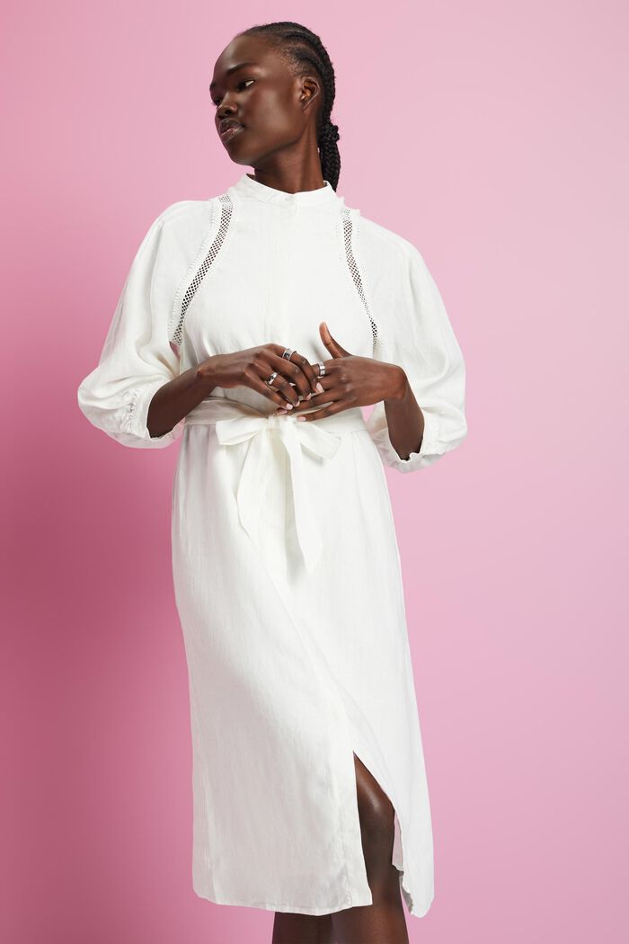 Sukienka midi z lnu, OFF WHITE, detail image number 0