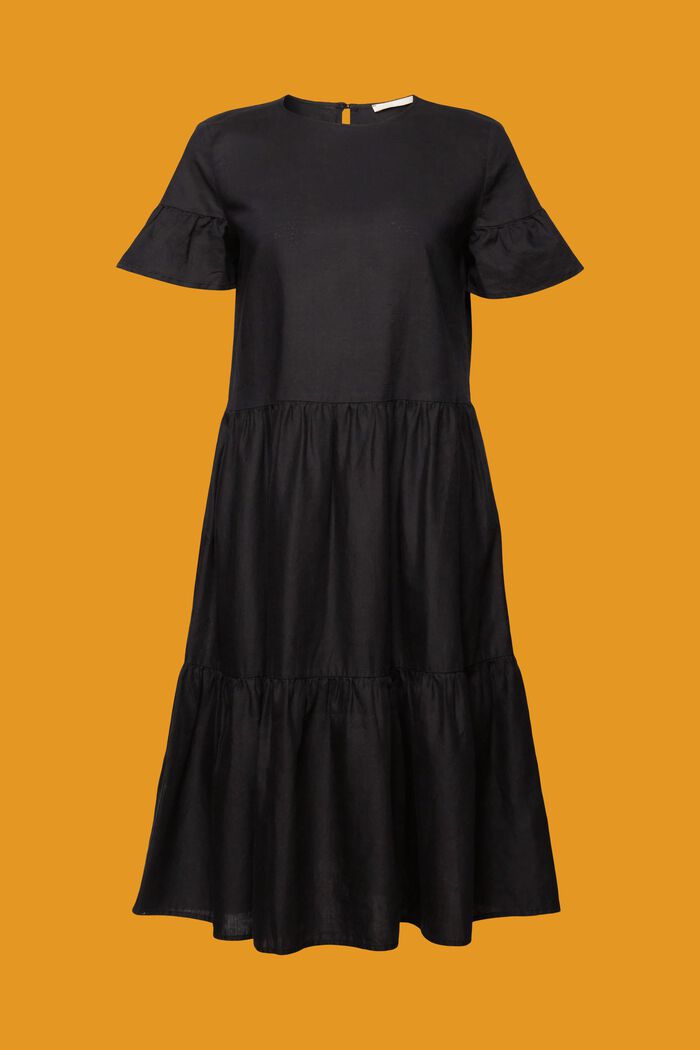 Sukienka midi, mieszanka bawełny i lnu, BLACK, detail image number 7