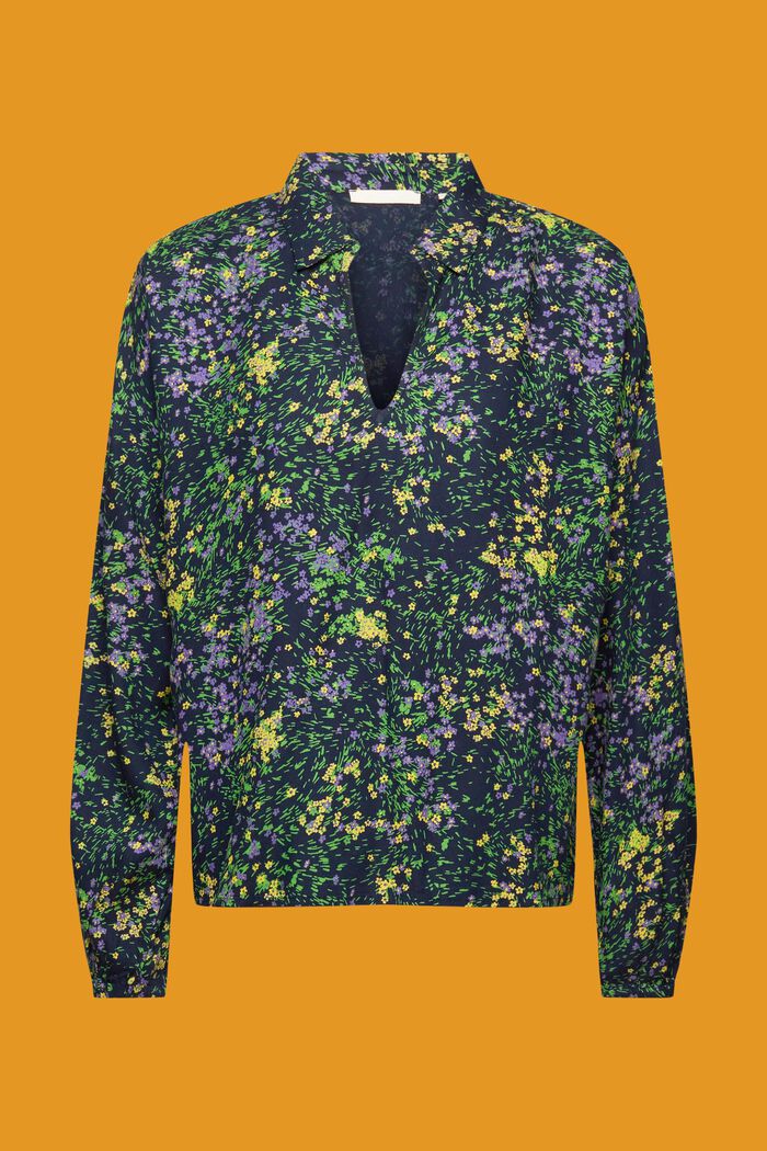 Bluzka z bawełny z kwiatowym nadrukiem, NAVY, detail image number 6