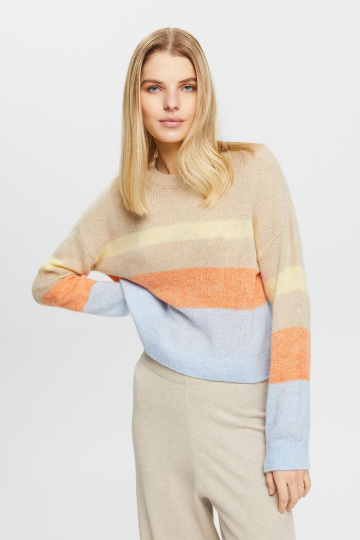 Dzianinowy sweter w paski, LIGHT TAUPE, detail image number 0