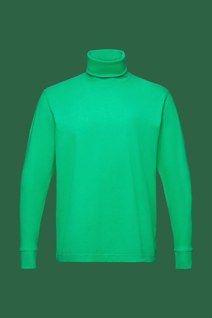 Bluzka z długim rękawem z półgolfem z bawełny, GREEN, detail image number 6