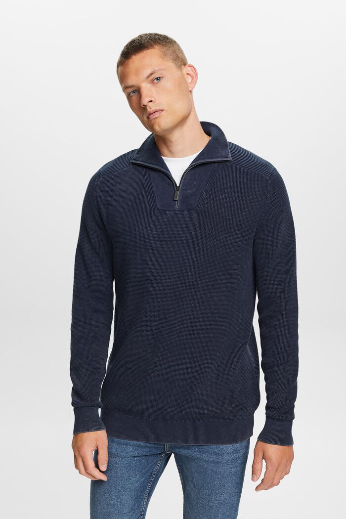 Sweter z zamkiem do połowy długości, 100% bawełna, NAVY, detail image number 0