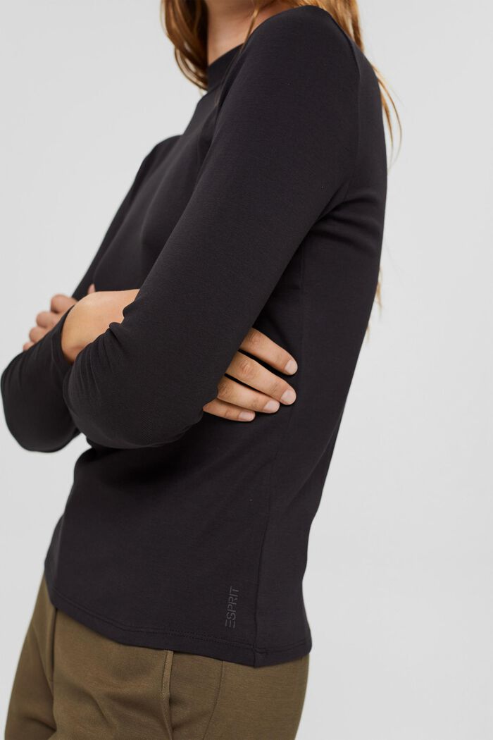 Bluzka z długim rękawem ze stójką, 100% bawełna ekologiczna, BLACK, detail image number 2