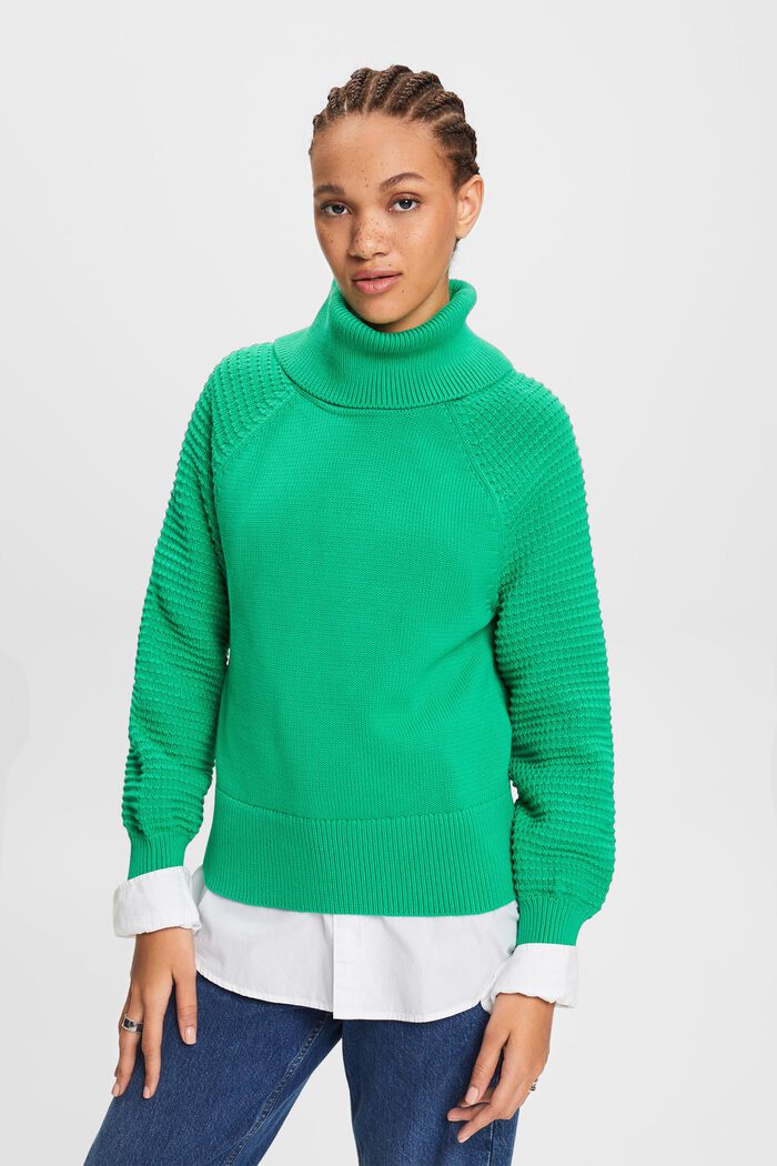 Sweter z półgolfem z bawełny, GREEN, detail image number 0
