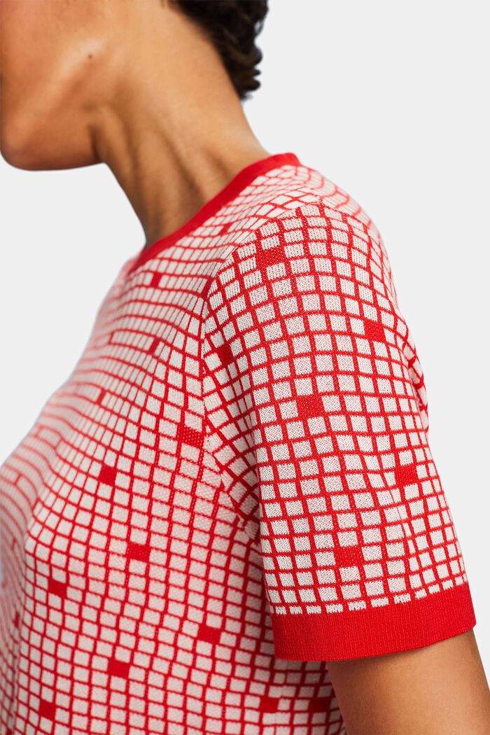 Żakardowa bluza z okrągłym dekoltem, RED, detail image number 3