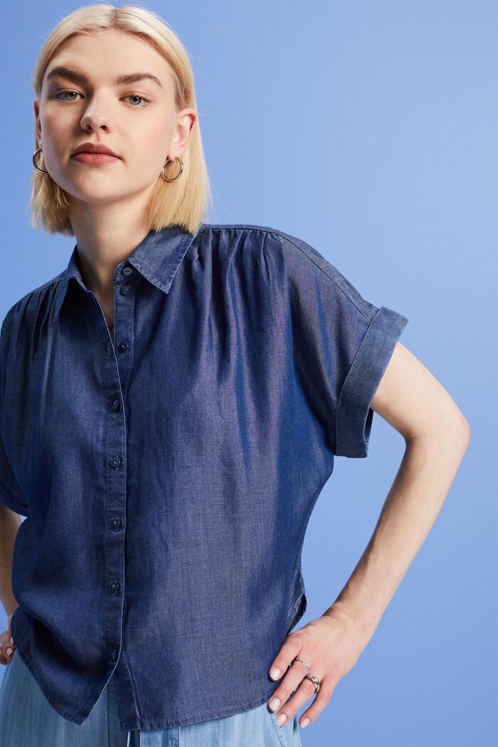 Oversizowa bluzka koszulowa, TENCEL™, BLUE DARK WASHED, detail image number 4