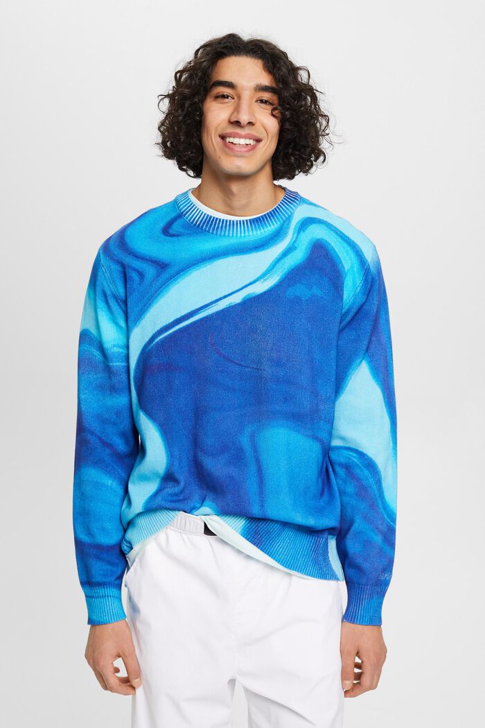 Bawełniany sweter ze wzorem na całej powierzchni, BLUE, detail image number 0