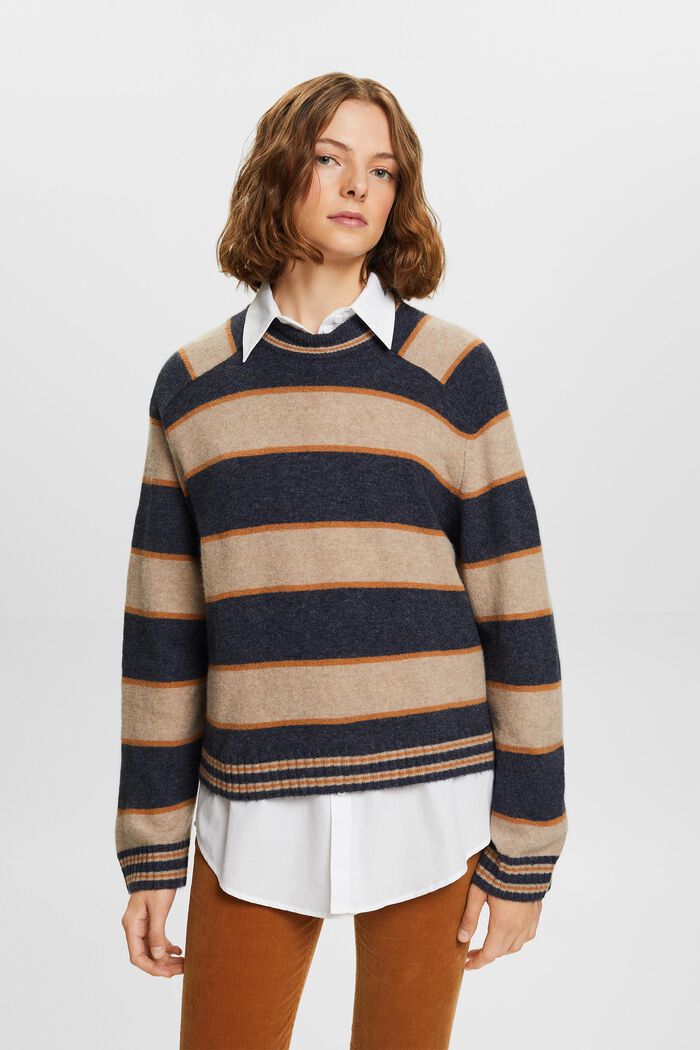 Sweter w paski z mieszanki wełnianej, NAVY, detail image number 0