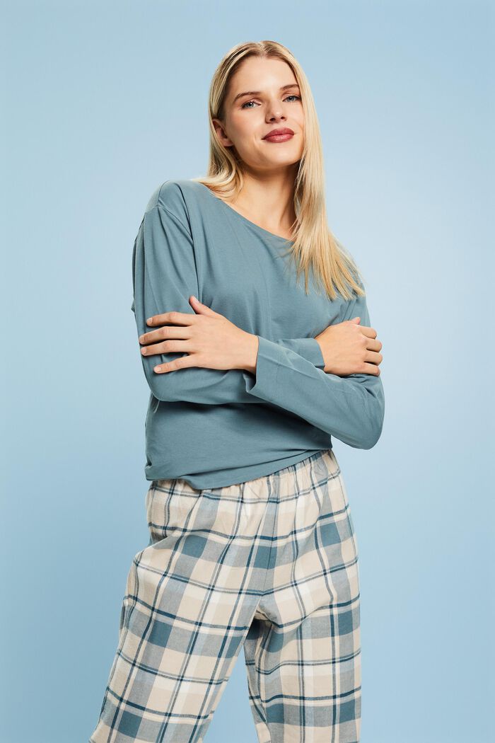 Flanelowa piżama w kratkę, NEW TEAL BLUE, detail image number 0