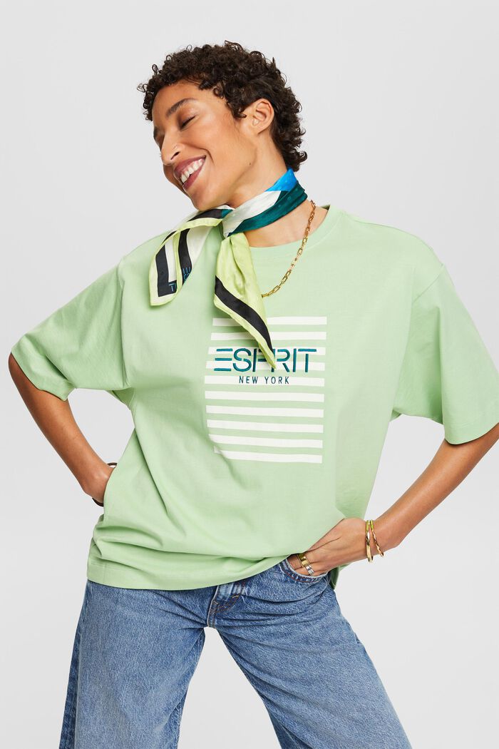T-shirt z logo z okrągłym dekoltem, LIGHT GREEN, detail image number 4
