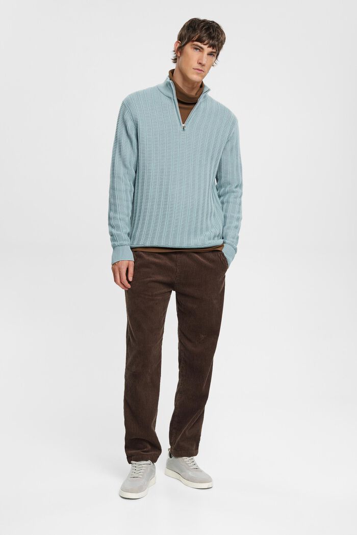 Gruby sweter z zamkiem do połowy długości, GREY BLUE, detail image number 5
