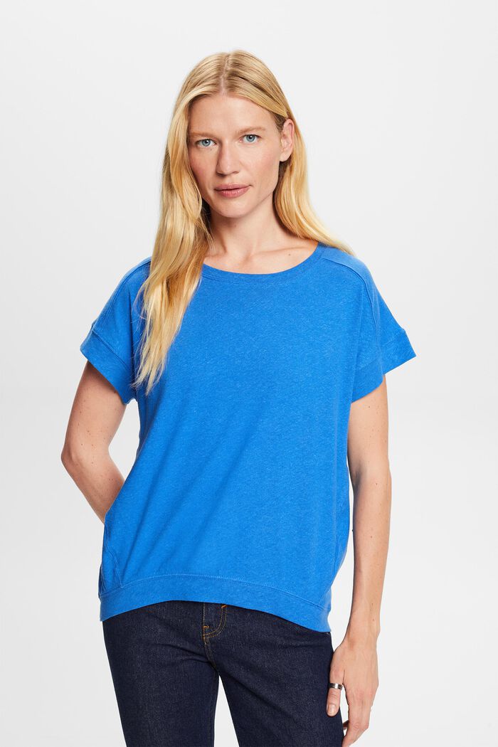 T-shirt z mieszanki bawełny i lnu, BRIGHT BLUE, detail image number 0