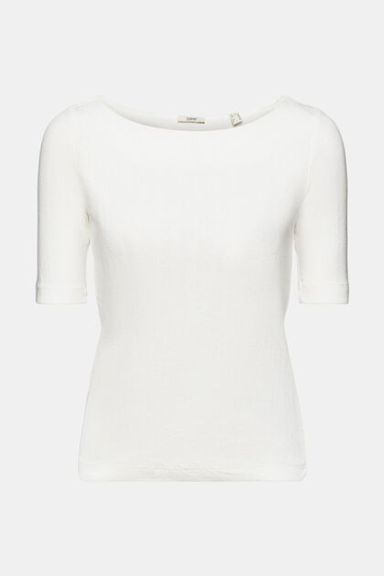 Prążkowany T-shirt z tkaniny pointelle, OFF WHITE, overview