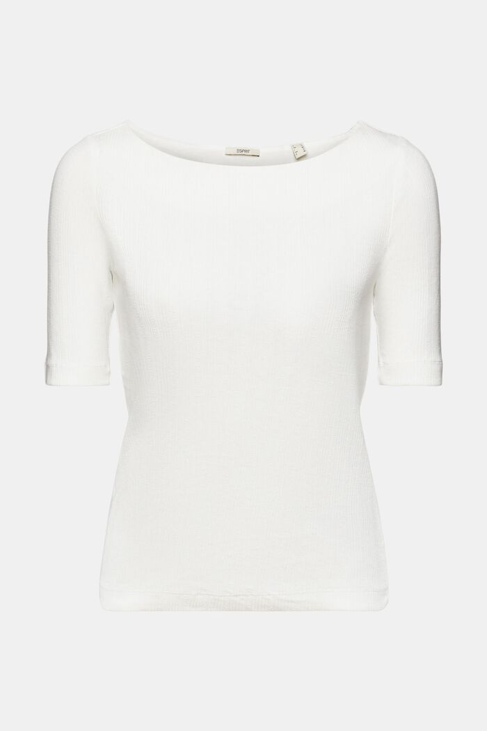 Prążkowany T-shirt z tkaniny pointelle, OFF WHITE, detail image number 5