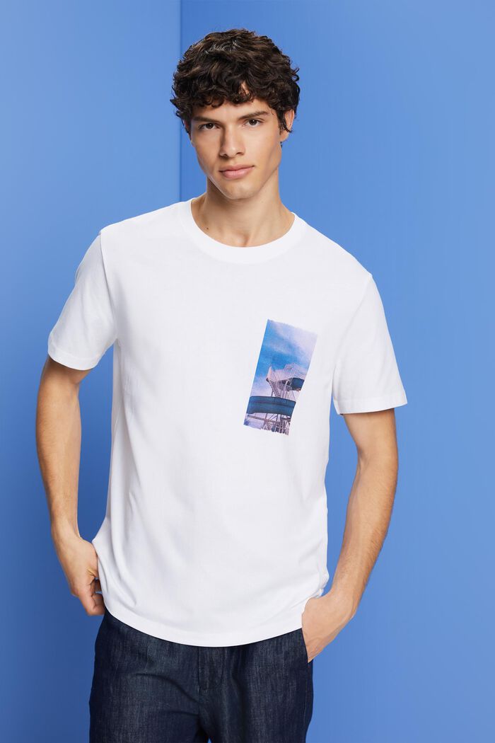 T-shirt z nadrukiem na piersi, 100% bawełny, WHITE, detail image number 0