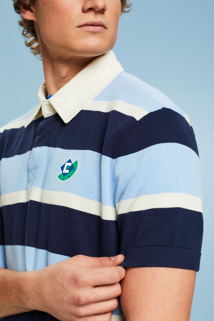 Bawełniana koszulka polo w paski z logo, BRIGHT BLUE, detail image number 3