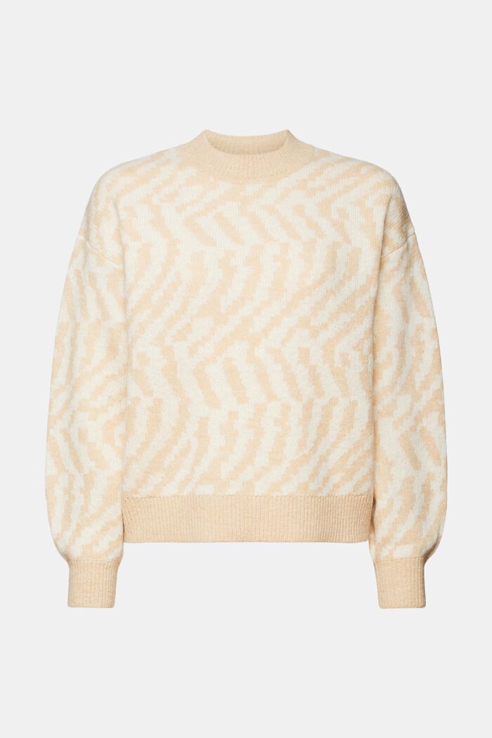Abstrakcyjny żakardowy sweter, DUSTY NUDE, detail image number 7