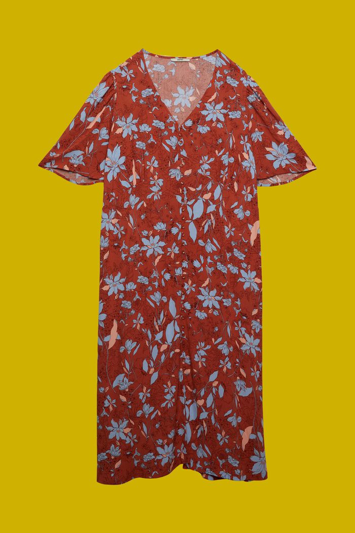 PLUS SIZE Sukienka midi z nadrukiem na całej powierzchni, CORAL ORANGE, detail image number 6