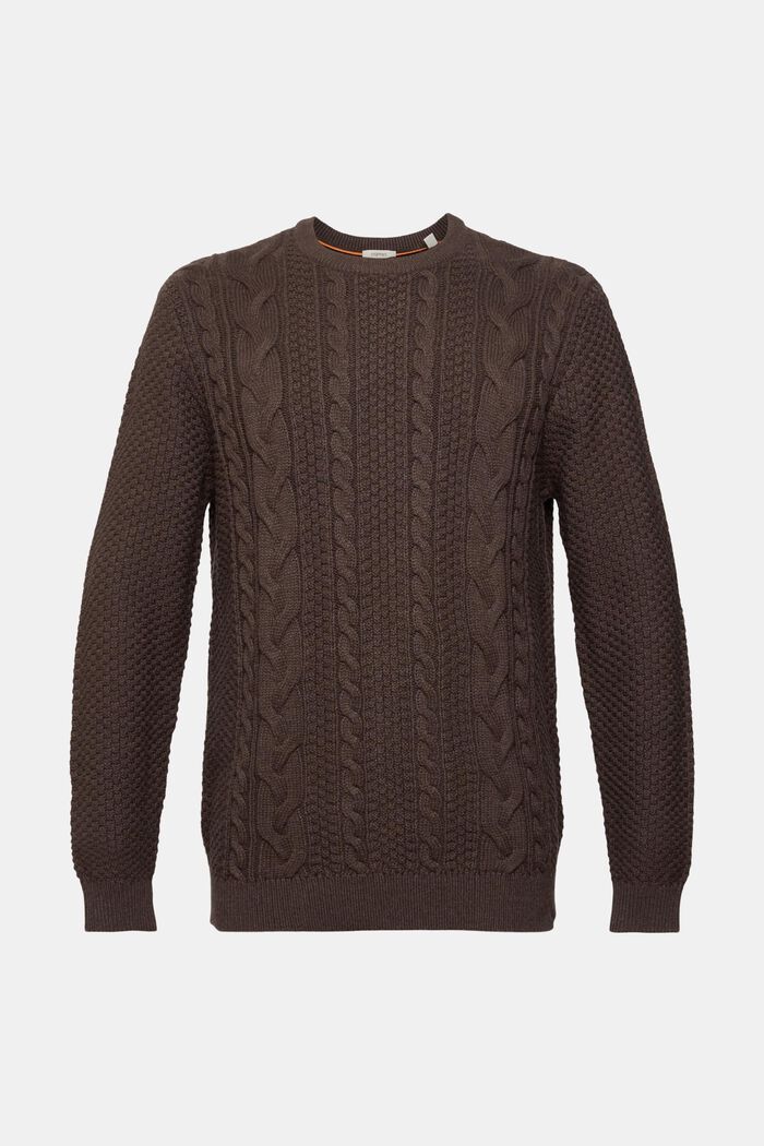 Sweter z warkoczowym wzorem, DARK BROWN, detail image number 2