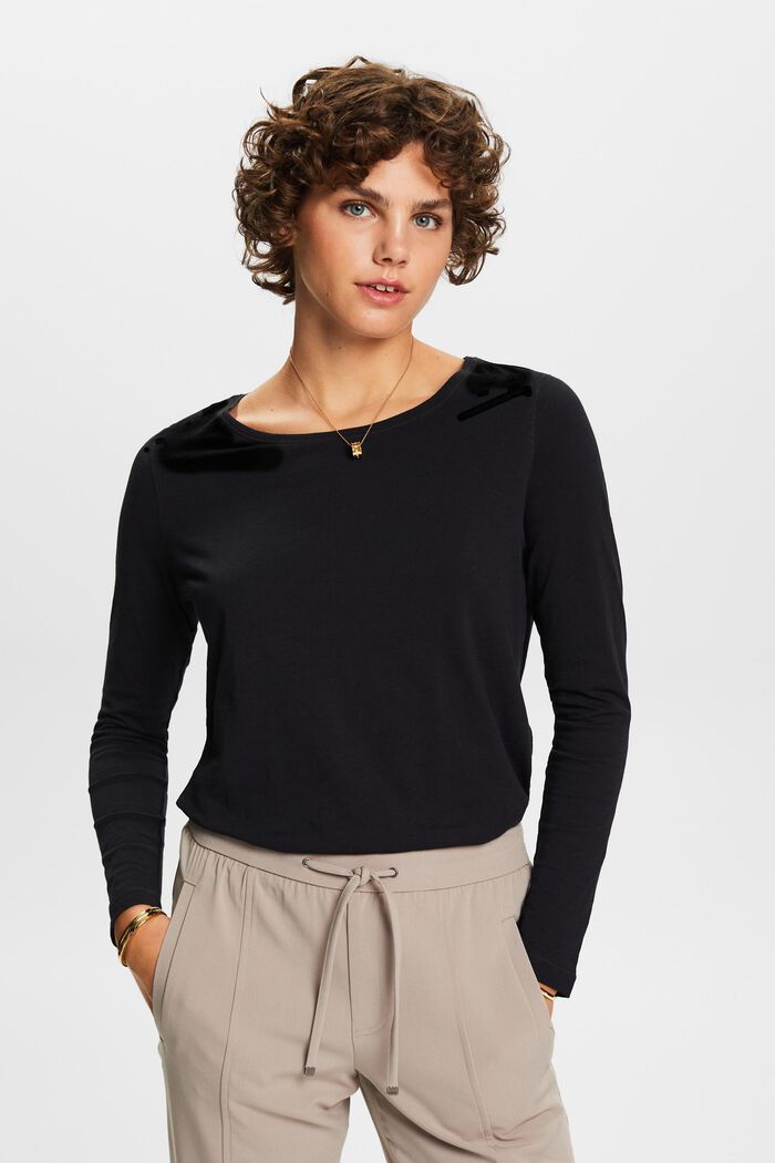Jerseyowa koszulka z długim rękawem, 100% bawełny, BLACK, detail image number 0