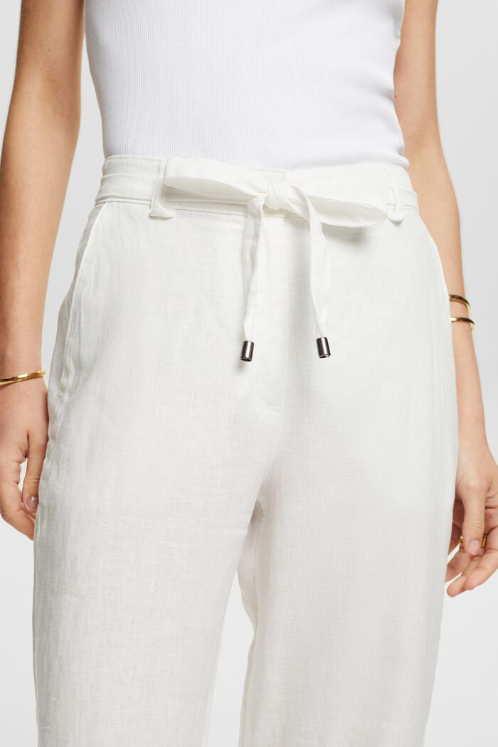 Lniane spodnie z szerokimi nogawkami i paskiem, OFF WHITE, detail image number 3