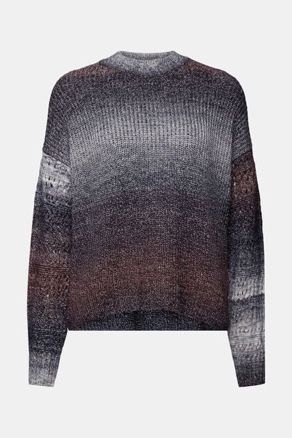 Cieniowany sweter z półgolfem z ażurowej dzianiny