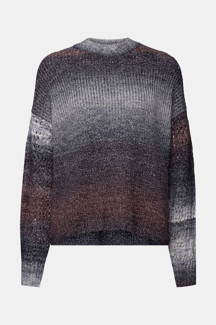 Cieniowany sweter z półgolfem z ażurowej dzianiny, AUBERGINE, detail image number 7