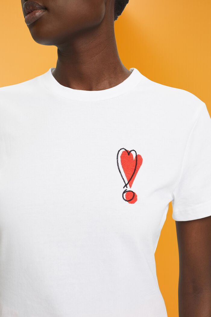 Bawełniany T-shirt z haftowanym sercem, WHITE, detail image number 2