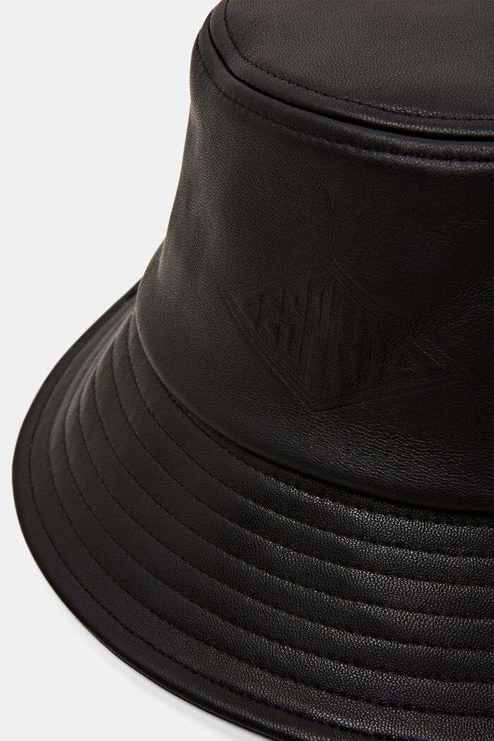 Skórzany kapelusz rybacki z logo, BLACK, detail image number 1