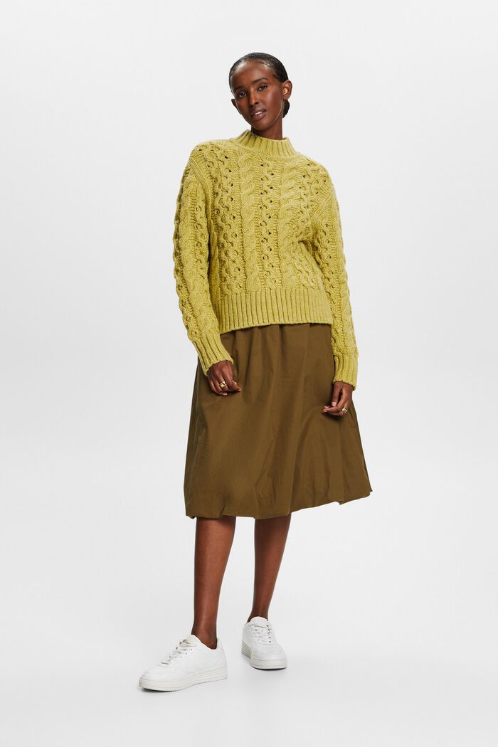 Sweter z mieszanki z wełną z warkoczowym wzorem, PISTACHIO GREEN, detail image number 4