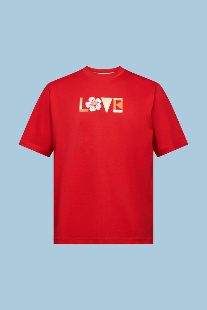T-shirt z nadrukiem z bawełny pima, unisex, DARK RED, detail image number 6