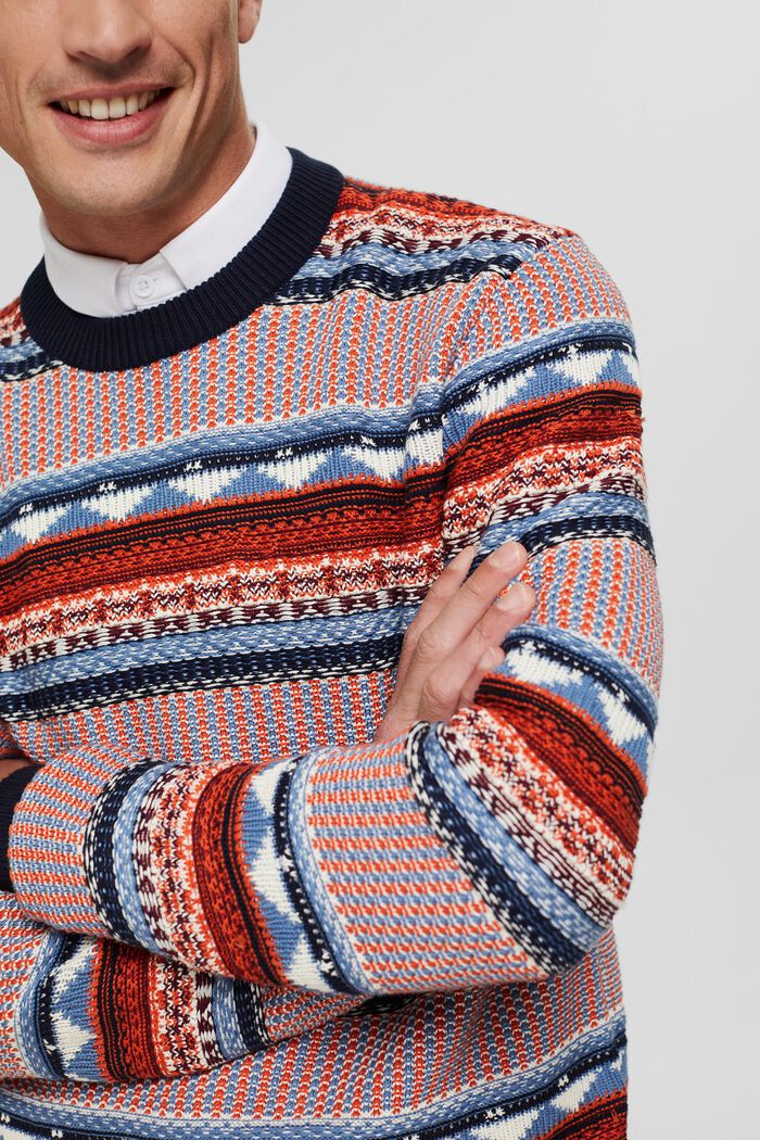 Żakardowy sweter z norweskim wzorem, NAVY, detail image number 0