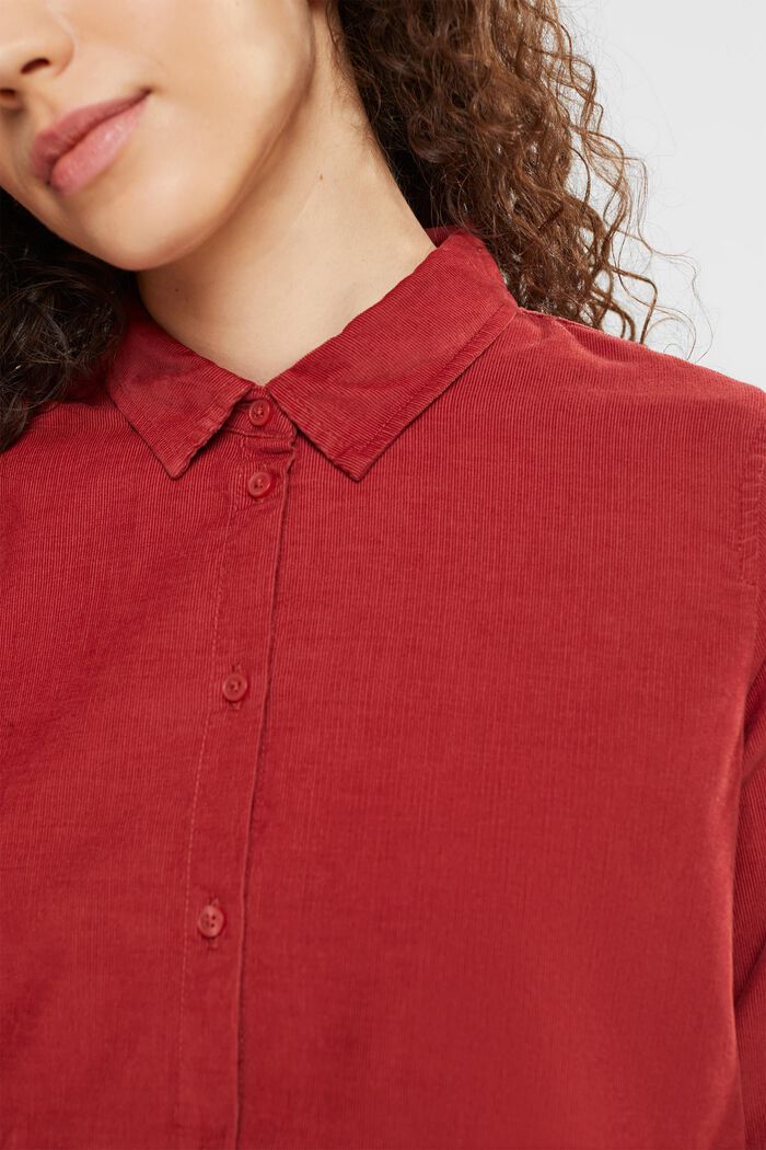 Bluzka koszulowa z drobno prążkowanego sztruksu, TERRACOTTA, detail image number 0