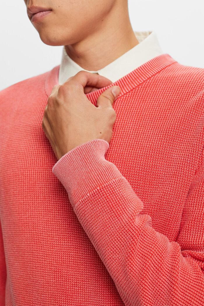 Sweter basic z okrągłym dekoltem, 100% bawełny, CORAL RED, detail image number 1