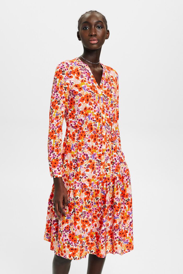 Sukienka midi z kwiatowym nadrukiem na całej powierzchni, LIGHT PINK, detail image number 0