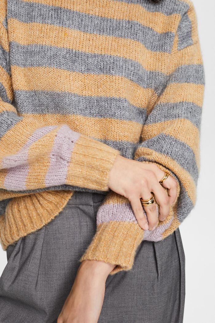Sweter w paski z mieszanki z wełną i moherem, DUSTY NUDE, detail image number 2