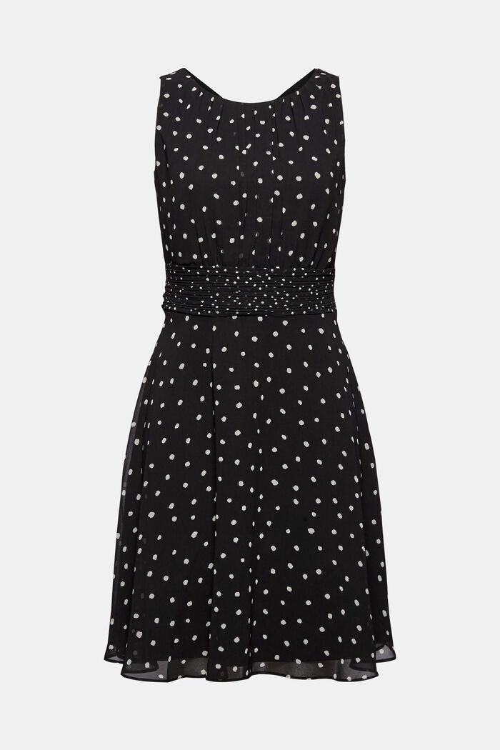 Z recyklingu: szyfonowa sukienka z marszczoną talią, BLACK, detail image number 6