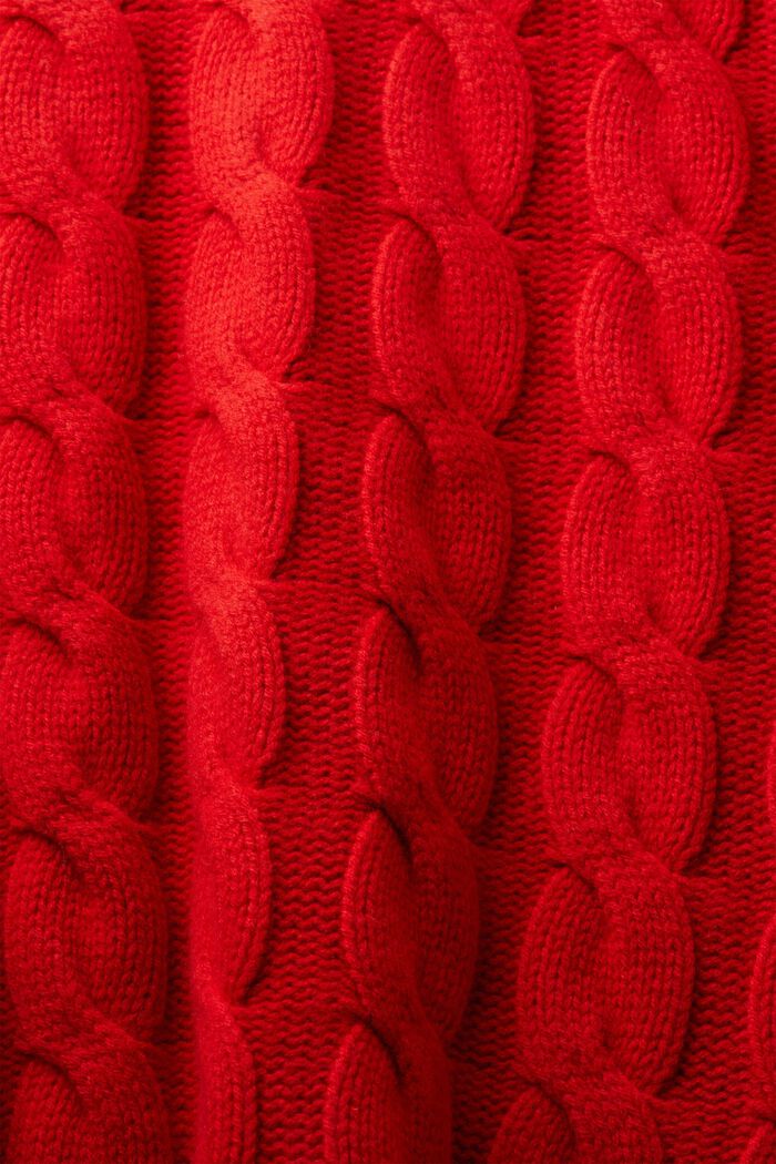 Wełniany sweter z dzianiny w warkocze, DARK RED, detail image number 6