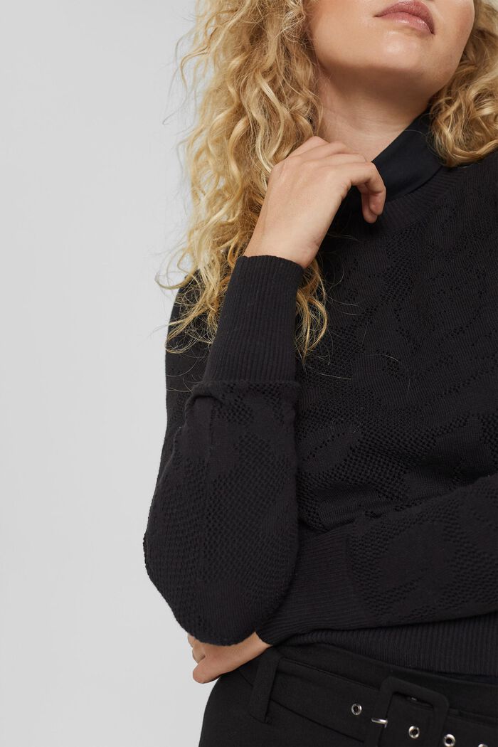 Sweter z ażurowej dzianiny, BLACK, detail image number 0