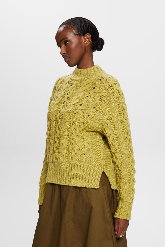 Sweter z mieszanki z wełną z warkoczowym wzorem, PISTACHIO GREEN, detail image number 2
