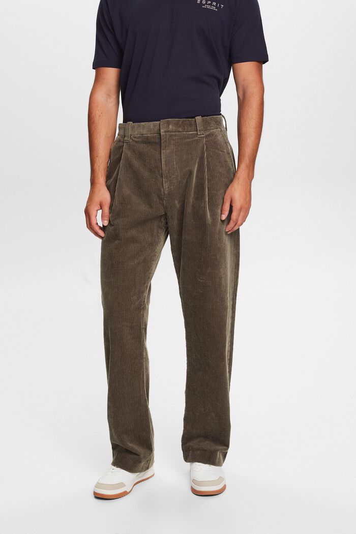Sztruksowe spodnie z szerokimi nogawkami, BROWN GREY, detail image number 1