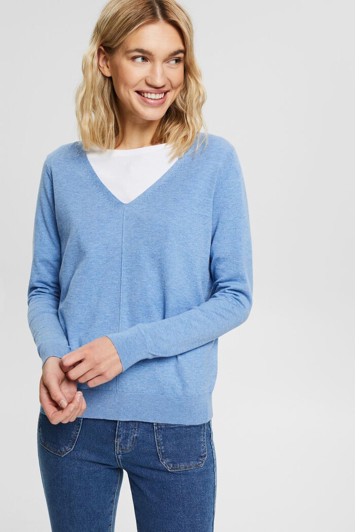 Sweter z cienkiej dzianiny, 100% bawełny, LIGHT BLUE LAVENDER, overview
