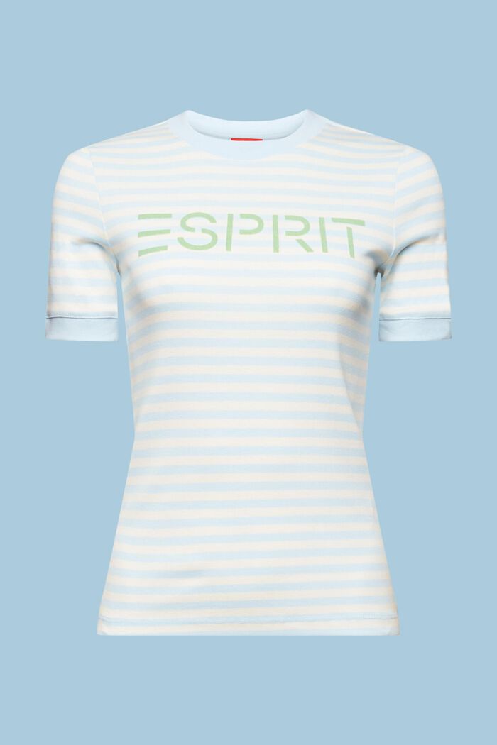 T-shirt bawełniany w paski z nadrukowanym logo, OFF WHITE, detail image number 6