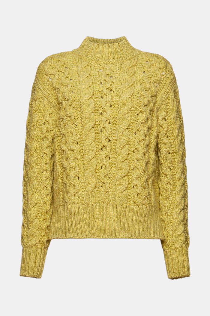 Sweter z mieszanki z wełną z warkoczowym wzorem, PISTACHIO GREEN, detail image number 6
