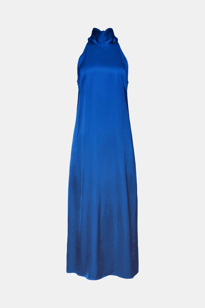 Satynowa sukienka maxi z wiązaniem na szyi, BRIGHT BLUE, detail image number 7