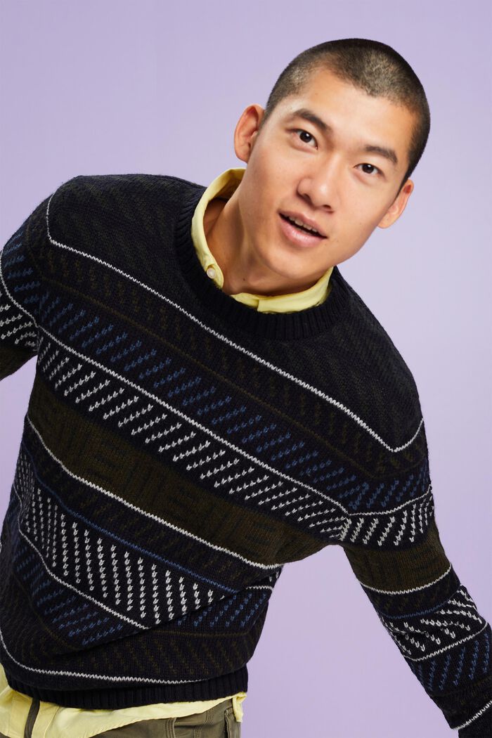 Wzorzysty sweter z mieszanki wełnianej, NAVY, detail image number 4