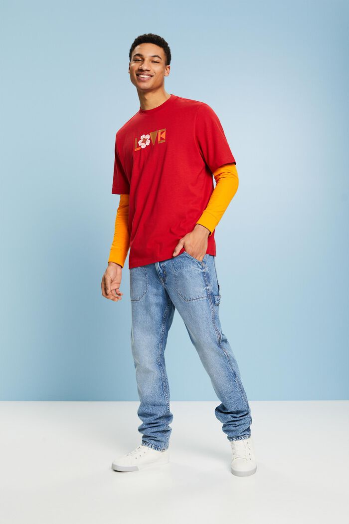 T-shirt z nadrukiem z bawełny pima, unisex, DARK RED, detail image number 1